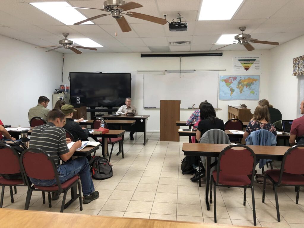 Brother Rex Cobb teaching a class at BBTI in Bowie, Texas